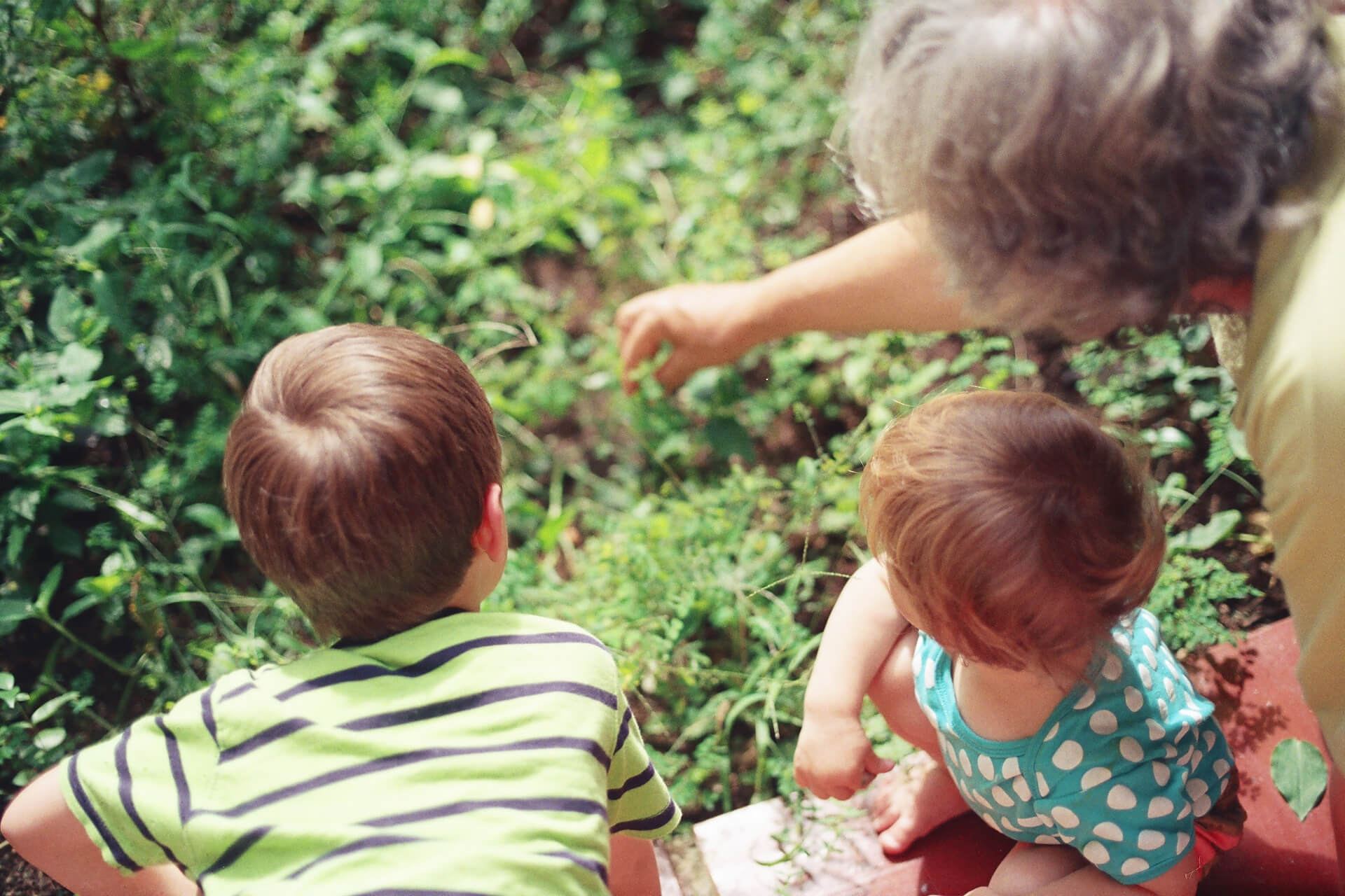 A child looking at a baby

Description automatically generated